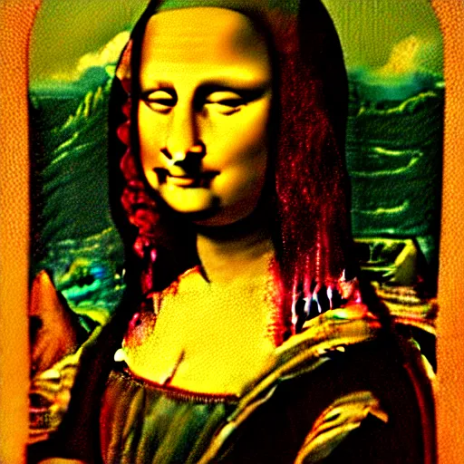 Image similar to cave art of Mona Lisa