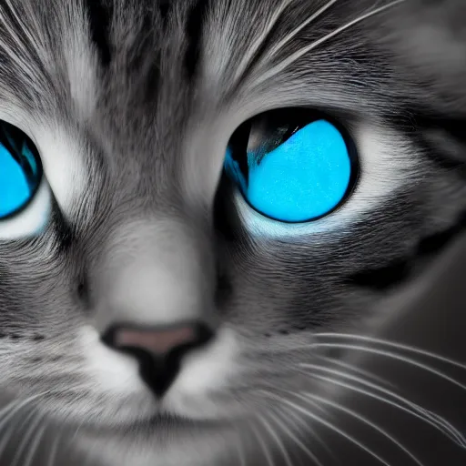 Image similar to an all knowing cat with glowing teal eyes, 4 k, digital art