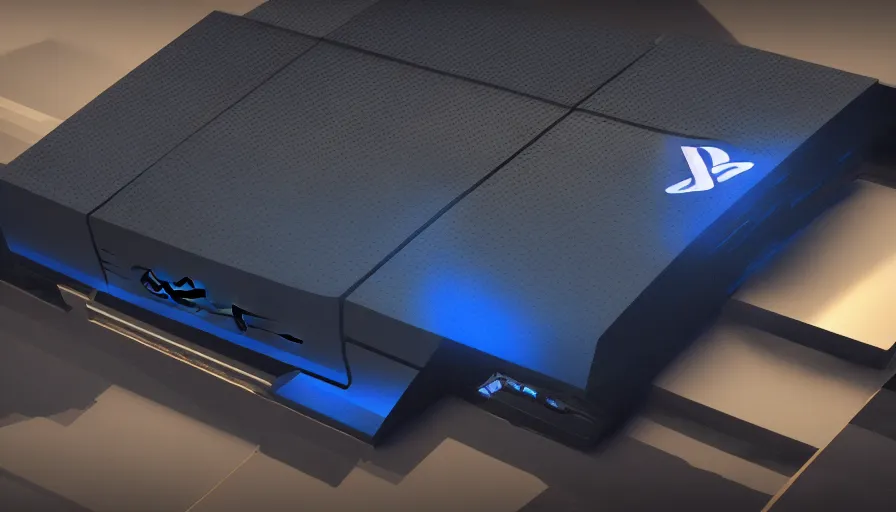 Image similar to playstation 6, black and blue game console, square, hyperdetailed, artstation, cgsociety, 8 k