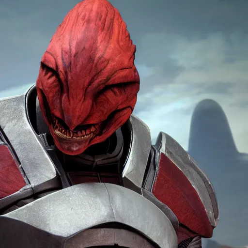 Prompt: wrex from mass effect smiling ominously