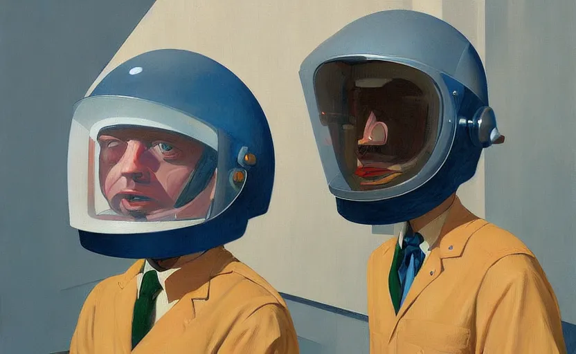 Image similar to Portrait of an engineer with helmet, very coherent, painted by Edward Hopper, painted by James Gilleard, airbrush, art by JamesJean