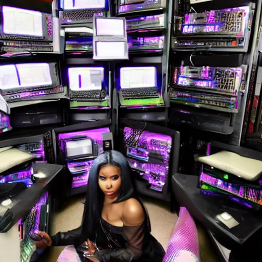 Image similar to Nicki Minaj in a room full of computers