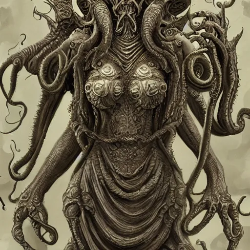 Image similar to a ancient cthulhu goddess, D&D, fantasy, intricate, highly detailed,, artstation, concept art, smooth, sharp focus