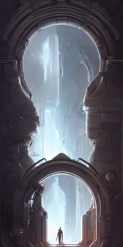 Image similar to hyper realistic ornate sci - fi double door by jordan grimmer, darek zabrocki