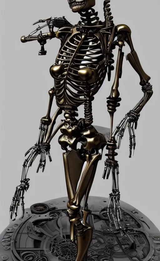 Prompt: Steampunk cyborg skeleton girl, bronze statue, unreal engine, high detailed