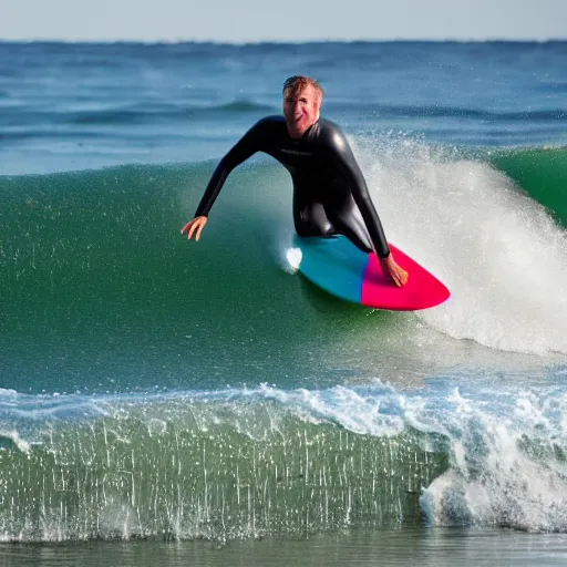 Image similar to action picture of a man surfing a wave using an ironing board