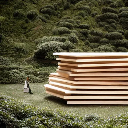 Image similar to light wooden construction designed by sou fujimoto for a tea drinking ceremony