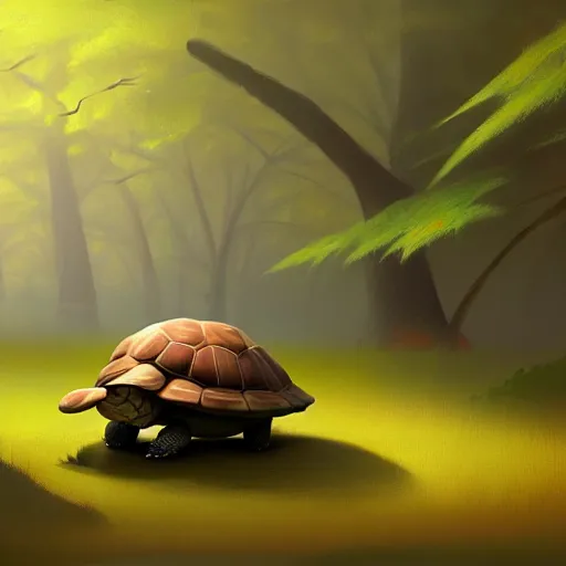 Prompt: Goro Fujita a tortoise walking through the forest, painting by Goro Fujita, sharp focus, highly detailed, ArtStation