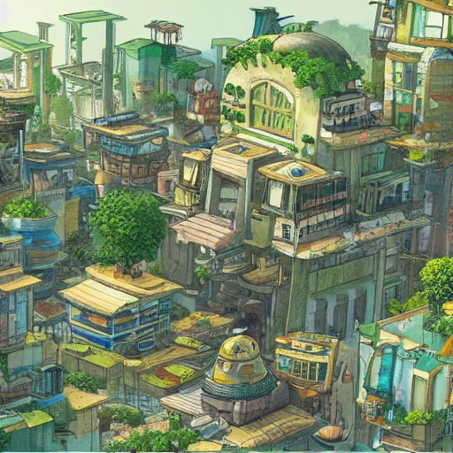 Prompt: a solarpunk city in the style of studio ghibli