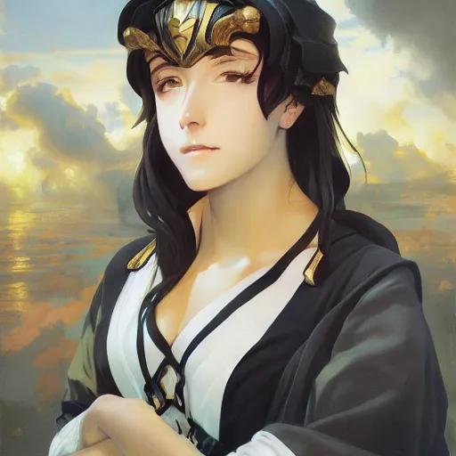 Prompt: Albedo from the anime OverLord, oil on canvas, Golden Hour, Noir, ArtStation, by J. C. Leyendecker and Edmund Blair Leighton and Charlie Bowater