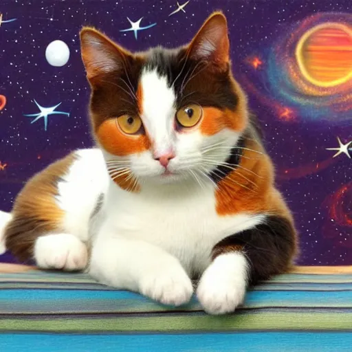 Image similar to a calico cat as an astronout