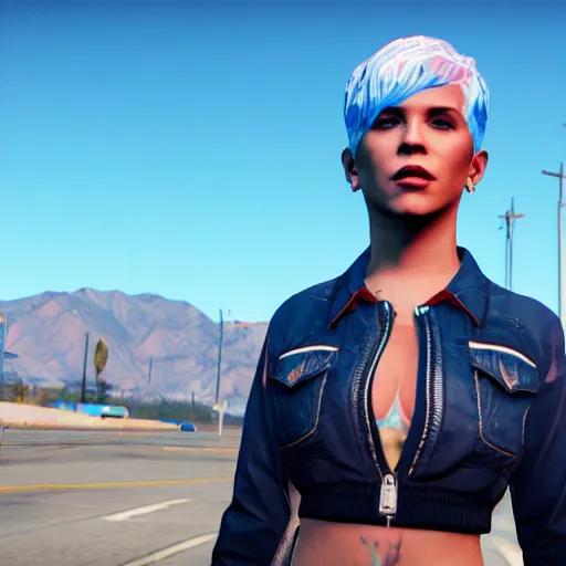 Image similar to pop singer Halsey in GTA V, 4k