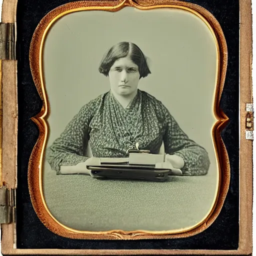 Prompt: Nan in 1910 using an laptop, daguerreotype photo, HD