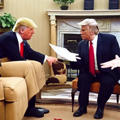 Image similar to columbo meeting donald trump in the oval office