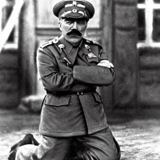 Prompt: Joseph Stalin on his knees