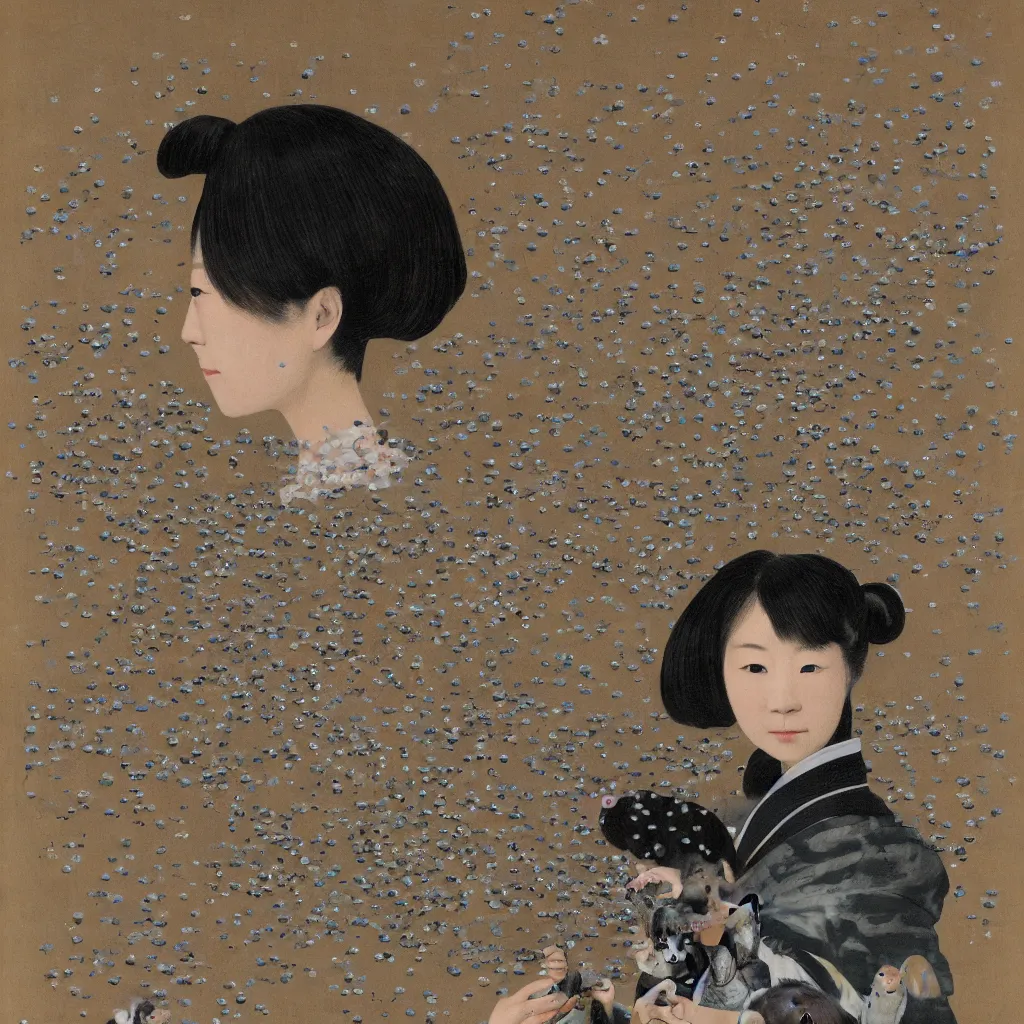 Image similar to detailed portrait of a Japanese woman with 100 computer mice attached to head