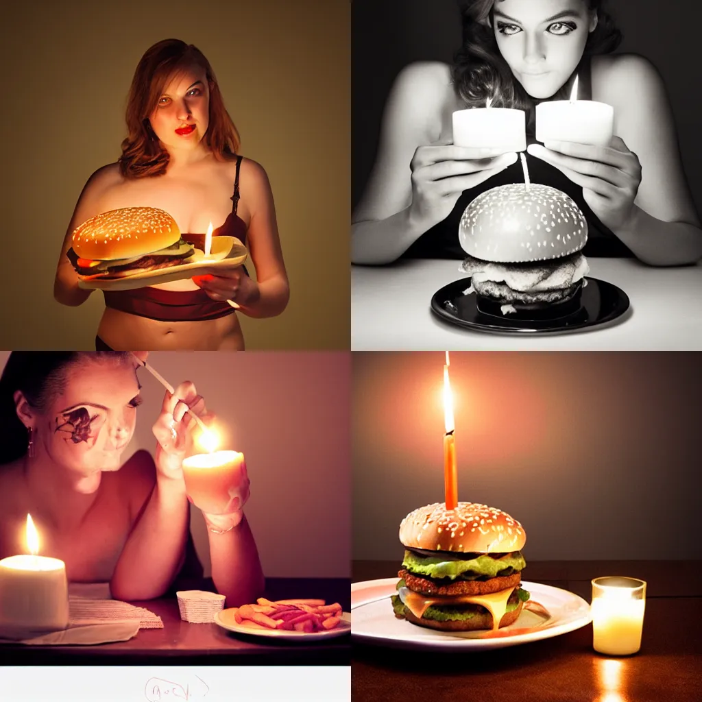 Prompt: Glamour photography of a Big Mac by candlelight