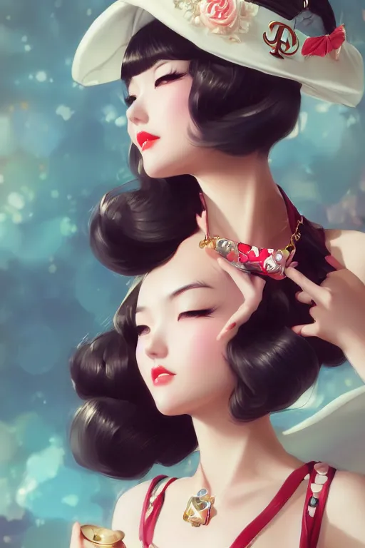 Image similar to a pin up and beautiful fashion charming dreamlke japan girl with lv jewelry, character art, art by artgerm lau and wlop and and ilya kuvshinov and john singer sargent, hyperdetailed, 8 k realistic, symmetrical, frostbite 3 engine, cryengine, dof, trending on artstation, digital art