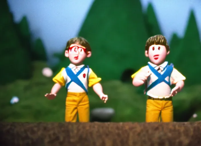 Prompt: 1 9 8 0 s cinematic screenshot cinestill portrait of a stop motion claymation film, moonrise kingdom, shallow depth of field, 1 8 mm, f 1. 8