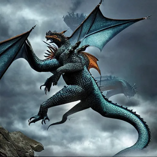 Prompt: dragon saphira fighting against soldiers photo realistic, detailed