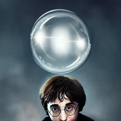 Prompt: harry potter panicking inside of a bubble, digital illustration portrait design, gorgeous lighting, dynamic portrait