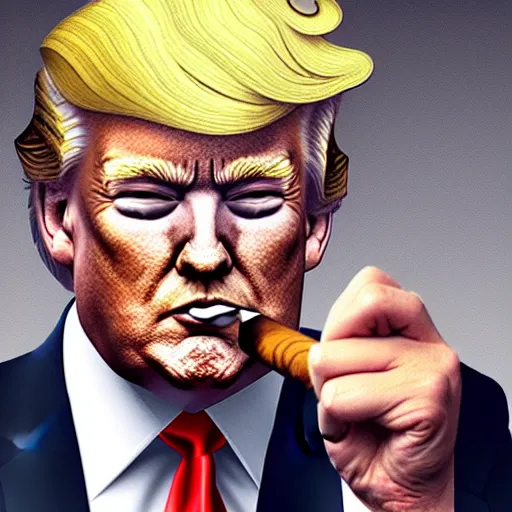 Image similar to a high quality photo of donald trump smoking a cigar, ultra realistic, artstation, cgsociety