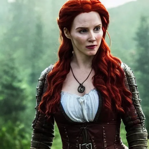 Prompt: Film still. Triss Merrigold. The Witcher. Live action.