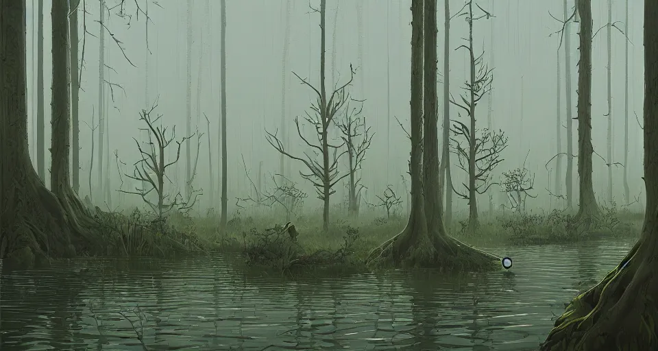 Prompt: A fantastic swamp, by simon stalenhag