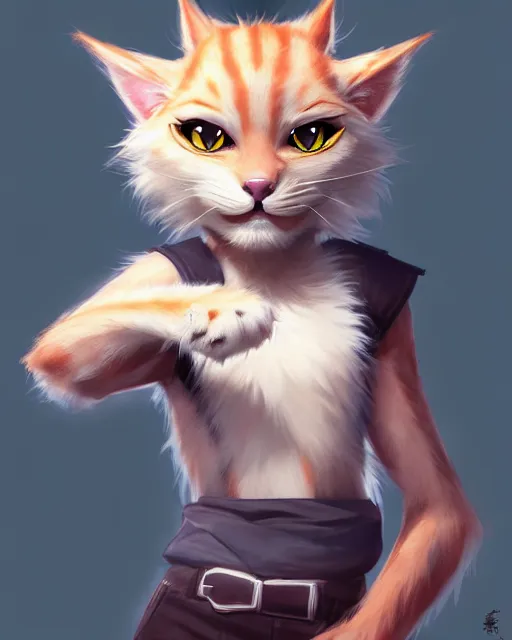 Image similar to character concept art of a young male anthropomorphic furry cat | | cute - fine - face, pretty face, key visual, realistic shaded perfect face, fine details by stanley artgerm lau, wlop, rossdraws, james jean, andrei riabovitchev, marc simonetti, and sakimichan, trending on artstation