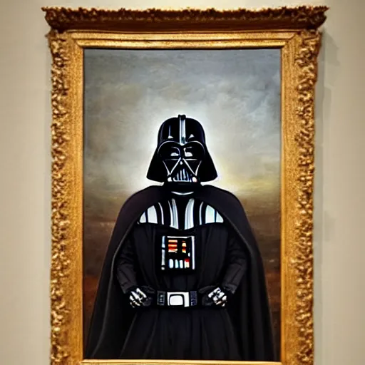 Image similar to a portrait painting of darth vader from star wars in a renaissance style hanging in the louvre