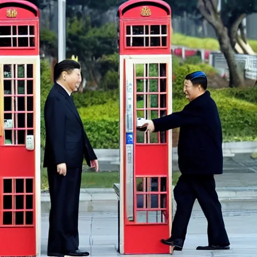 Prompt: xi jinping using phone booth