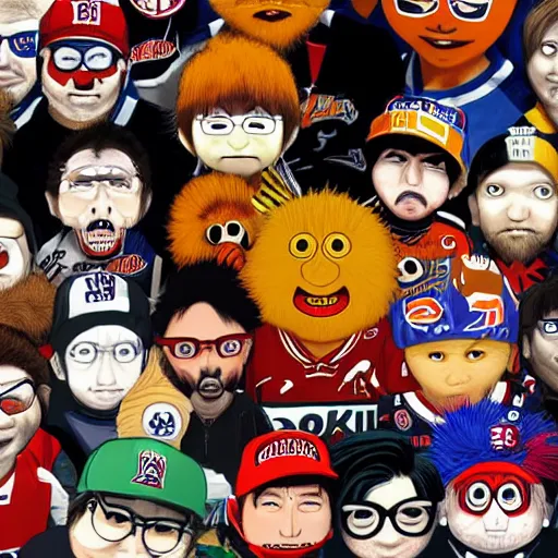 Image similar to illustration of youppi in a gang with all nhl mascots by ilya kuvshinov katsuhiro otomo