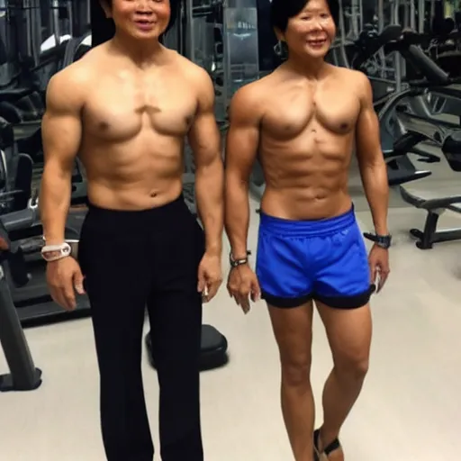 Image similar to bongbong marcos as gigachad flexing at the gym, muscular, on steroids,