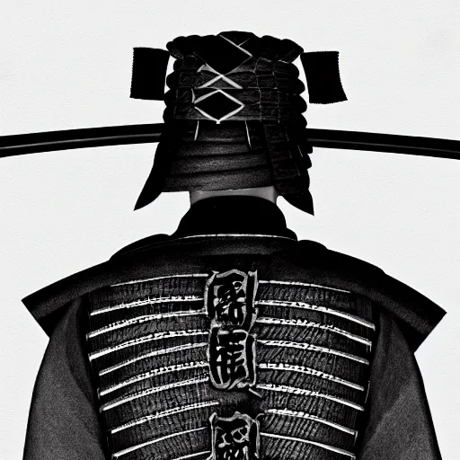 Image similar to entire body portrait from behind samurai that holds chain art inkstyle brush sketch octal render ultra detailed