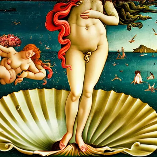 Image similar to birth of venus by boticelli as a realistic photograph