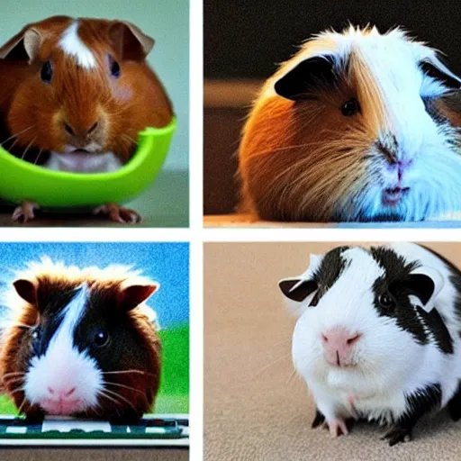 Prompt: guinea pigs using tiny computers, trending on artsation,