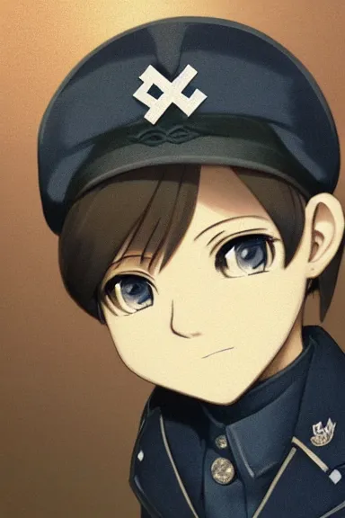 Image similar to beautiful little boy in nazi male uniform. made in abyss art style, sharps focus, cute detailed artwork, anatomically correct, ilya kuvshinov, reflection, perfect composition, wallpaper mobile, digital art, detailed anime soft face, symmetrical face, western comic, illustration, realistic, nazism, smooth, lois van baarle, soft details, illumination