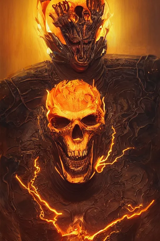 Image similar to Portrait of James Hetfield face transforming in Ghost Rider, marvel comics, dark, intricate, highly detailed, smooth, artstation, digital illustration by Ruan Jia and Mandy Jurgens and Artgerm and Wayne Barlowe and Greg Rutkowski and Zdislav Beksinski