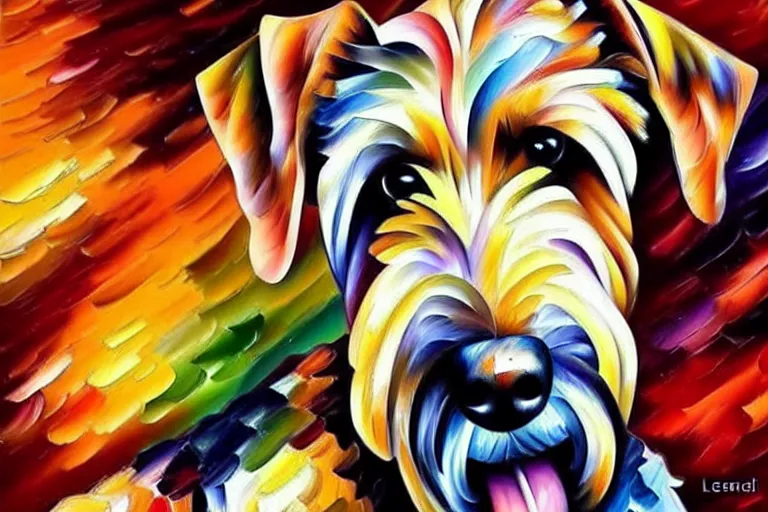 Prompt: portrait of airedale terrier. painting by leonid afremov