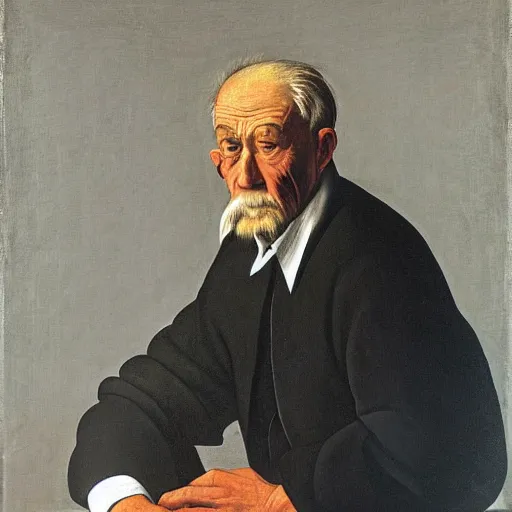 Prompt: old man in a suit, by caravaggio