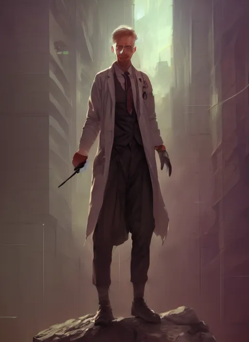 Image similar to character concept art of a dystopian doctor, key visual, realistic shaded perfect face, fine details, dystopian environment and background, by stanley artgerm lau, wlop, rossdraws, james jean, andrei riabovitchev, marc simonetti, and sakimichan, trending on artstation