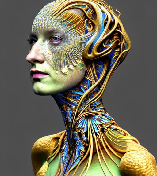 Image similar to polished 3 d model of detailed realistic beautiful young groovypunk queen of andromeda galaxy in full regal attire. face portrait. art nouveau, symbolist, visionary, baroque, giant fractal details. horizontal symmetry by zdzisław beksinski, iris van herpen, raymond swanland and alphonse mucha. highly detailed, hyper - real, beautiful