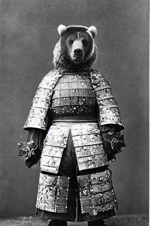 Image similar to “ grizzly bear in full ornate samurai armour, 1 9 0 0 ’ s photo ”