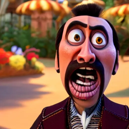 Prompt: nic cage in coco, disney,