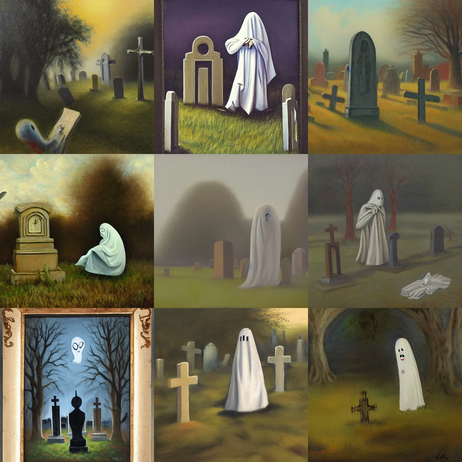 Prompt: john philip painting of a strange ghost in a graveyard