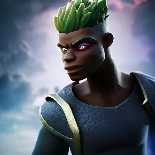 Prompt: Photo of Ekko from League of Legends, profile pose, bust shot, high detail, studio, fantasy, octane 3D, ominous background, sharp telephoto lens, in the style of Pixar