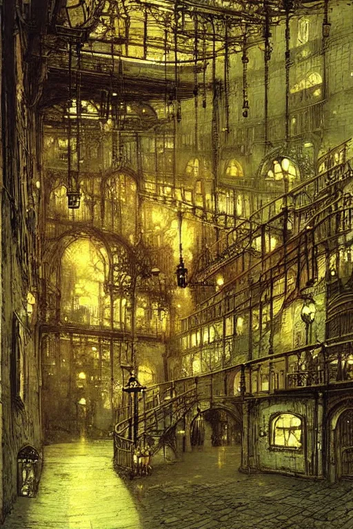 Image similar to beautiful matte steampunk cellar pipe dreams by john atkinson grimshaw