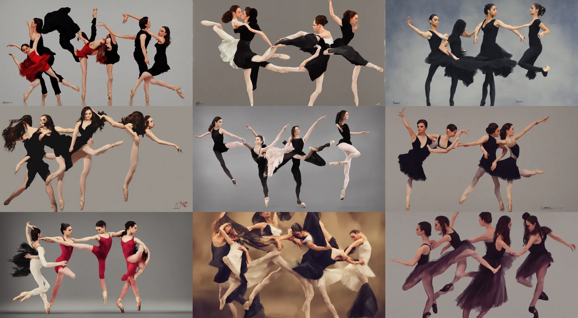 Prompt: mila kunis dancing with amy adams, ballet, ilya kuvshinov, rossdraw