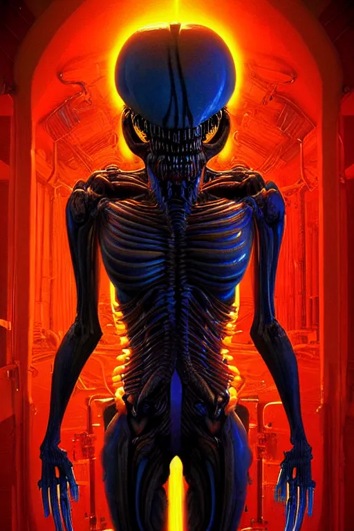 Prompt: horrifying cinematic neon acid biomechanical xenomorph poster, hybrid from doom and art direction by h r giger ; by artgerm ; wayne reynolds art station ; cinematic quality character render ; low angle ; ultra high quality model ; production quality cinema model ;