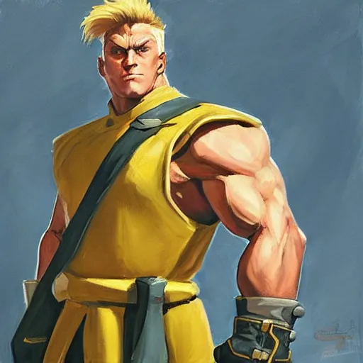 Image similar to greg manchess portrait painting of partially armored guile from street fighter as overwatch character, medium shot, asymmetrical, profile picture, organic painting, sunny day, matte painting, bold shapes, hard edges, street art, trending on artstation, by huang guangjian and gil elvgren and gerald brom